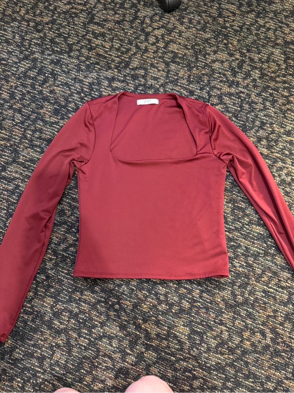 Square Neck Long-Sleeve Top in Wine Red